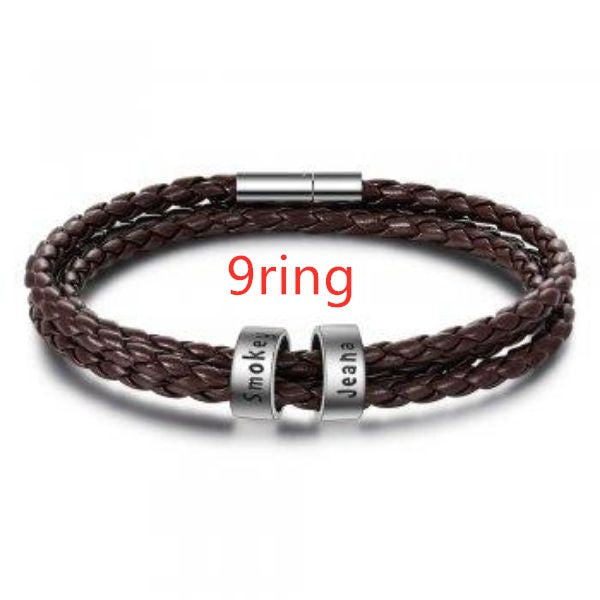 Personalized Mens Braided Genuine Leather Bracelet Stainless Steel Custom Beads Name Charm Bracelet For Men With Family Names - AltUNique Store