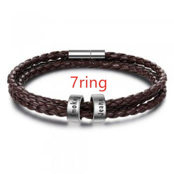 Personalized Mens Braided Genuine Leather Bracelet Stainless Steel Custom Beads Name Charm Bracelet For Men With Family Names - AltUNique Store