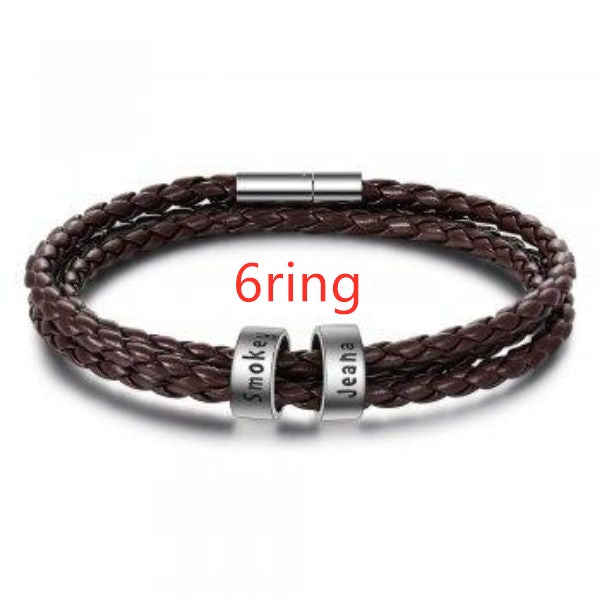 Personalized Mens Braided Genuine Leather Bracelet Stainless Steel Custom Beads Name Charm Bracelet For Men With Family Names - AltUNique Store