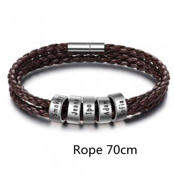 Personalized Mens Braided Genuine Leather Bracelet Stainless Steel Custom Beads Name Charm Bracelet For Men With Family Names - AltUNique Store